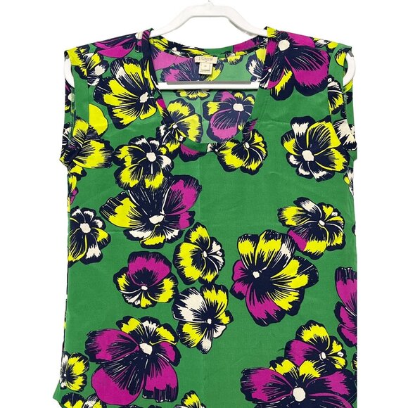 J Crew Top Womens Sz 00 XXS Shirt Tank Blouse Boho Floral Tropical Green Casual - Picture 2 of 12